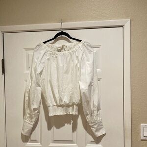 Ramy Brook nwot White Ruffled tie back smocked waist top
